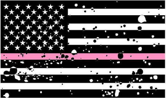 5" American BW GRUNGE Flag Thin Pink Line Shape Sticker Decal