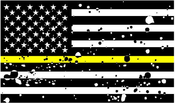 5" American BW GRUNGE Flag Thin Yellow Line Shape Sticker Decal