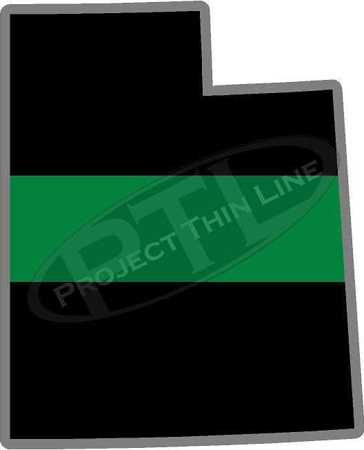 5" Utah UT Thin Green Line Black State Shape Sticker