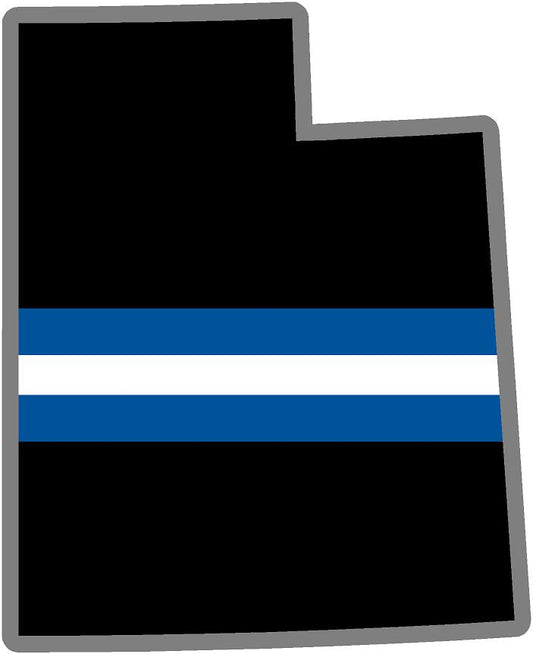 5" Utah UT Thin Blue White Line Black State Shape Sticker