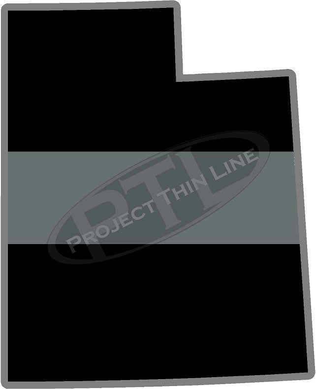 5" Utah UT Thin Silver Line Black State Shape Sticker