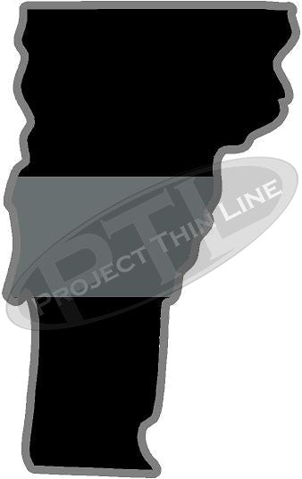 5" Vermont VT Thin Silver Line Black State Shape Sticker