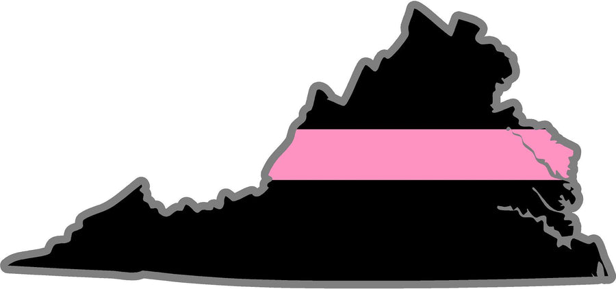 5" Virginia VA Thin Pink Line Black State Shape Sticker