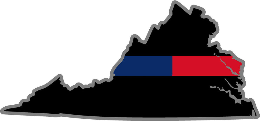 5" Virginia VA Thin Blue / Red Line Black State Shape Sticker
