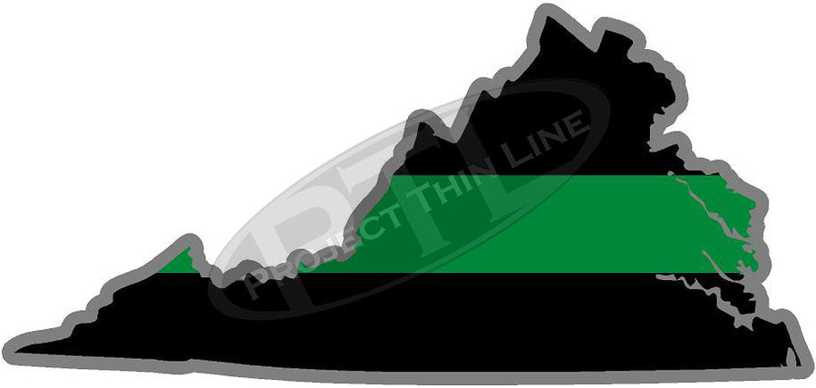 5" Virginia VA Thin Green Line Black State Shape Sticker