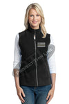 Womens Black Micro Fleece Vest embroidered Thin Gold Line subdued American Flag