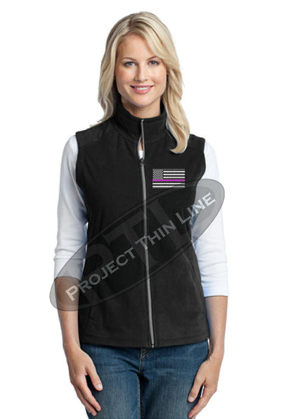 Ladies Black embroidered Thin Pink Line American Flag Microfleece Vest