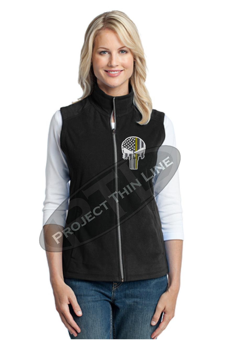 Ladies Thin Yellow Line Punisher Skull Black Microfleece Vest