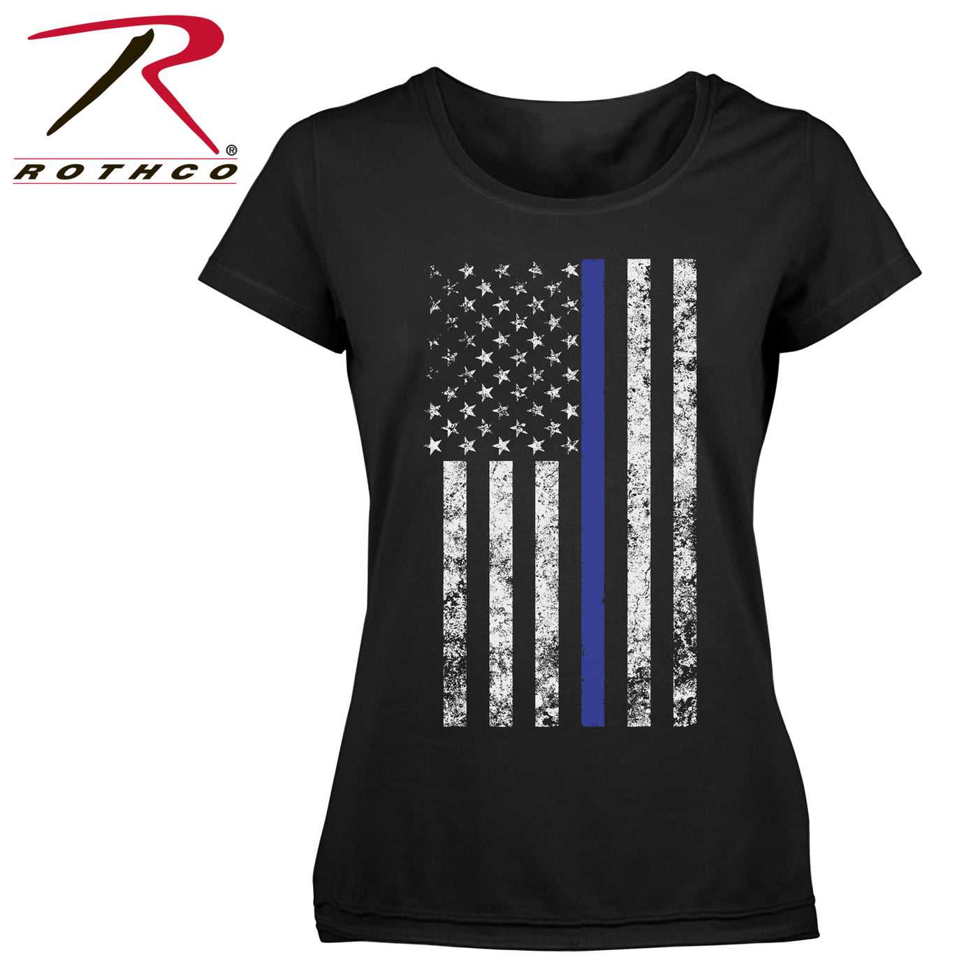 Rothco Women's Thin Blue Line Short Sleeve Tattered Veritcal Flag T-Shirt