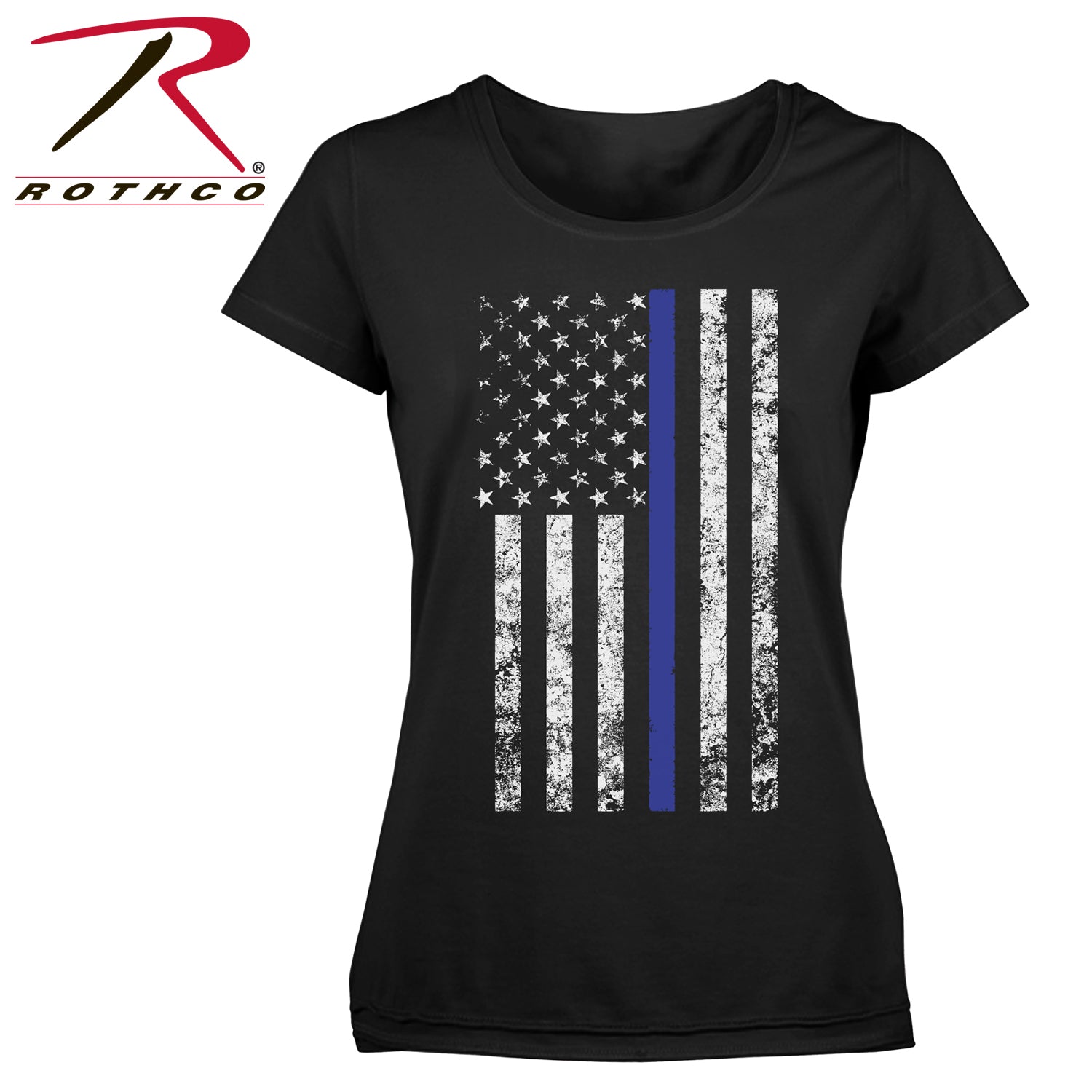 Rothco Women's Thin Blue Line Short Sleeve Tattered Veritcal Flag T-Shirt