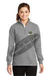 Womens Grey 1/4 zip Punisher Skull with Thin Gold line inlayed Subdued American Flag 