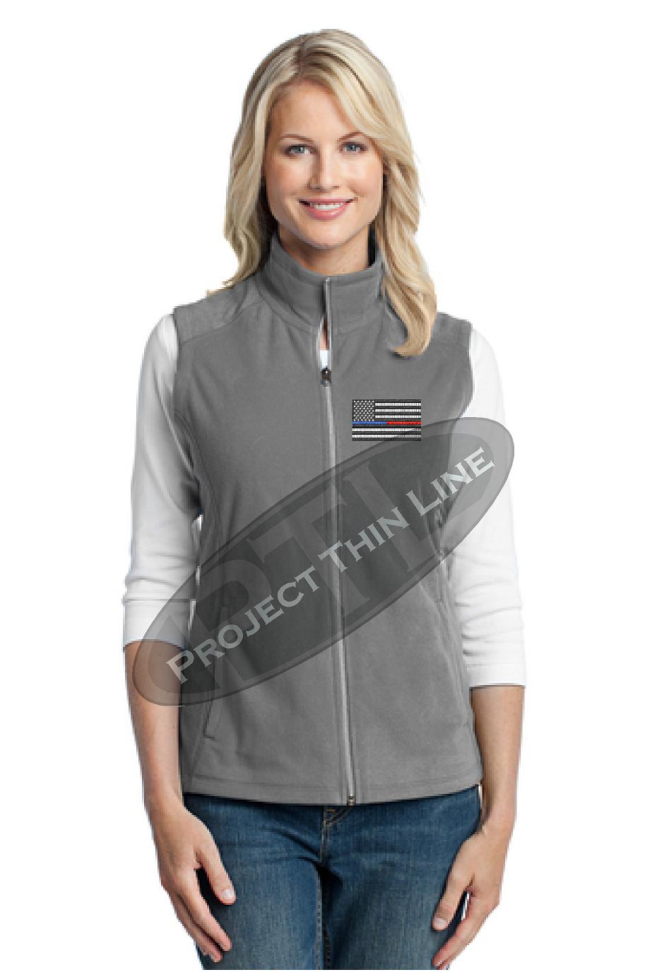 Ladies GREY Thin Blue / RED Line American Flag Microfleece Vest