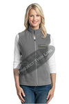 Ladies Grey Microfleece Vest with Thin Gold Line Subdued American Flag
