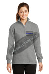 Grey Womens Embroidered Thin Blue Line American Flag 1/4 Zip Fleece Sweatshirt