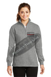 Grey Women's Embroidered Thin Red Line American Flag 1/4 Zip Fleece Sweatshirt