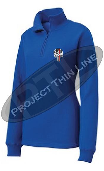 Royal Women's Thin Red Line Punisher Skull 1/4 Zip Fleece Sweatshirt