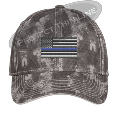 Grey Washed Camo Thin Blue Line American Flag Flex Fit Fitted Hat