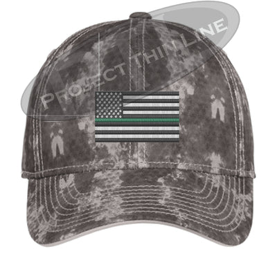 Grey Washed Camo Thin Green Line American Flag Flex Fit Fitted Hat