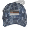 Navy Washed Camo Thin ORANGE Line American Flag Flex Fit Fitted Hat