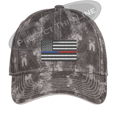 Grey Washed Camo Thin Blue / Red Line American Flag Flex Fit Fitted Hat