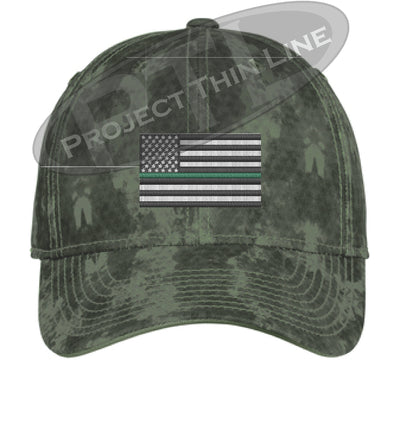 Green Washed Camo Thin Green Line American Flag Flex Fit Fitted Hat