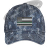 Navy Washed Camo Thin Green Line American Flag Flex Fit Fitted Hat