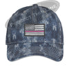 Navy Washed Camo Thin PINK Line American Flag Flex Fit Fitted Hat