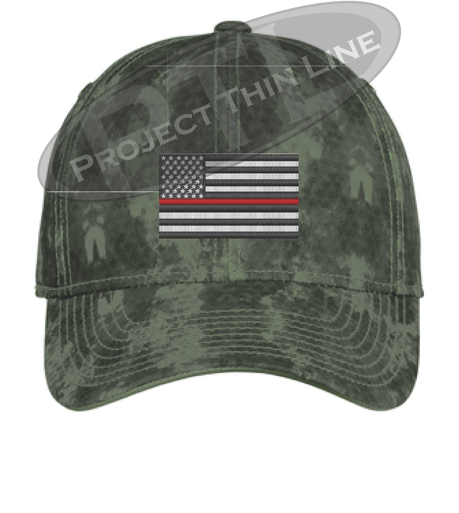 Washed Camo Thin RED Line American Flag Flex Fit Fitted Hat