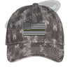 Grey Washed Camo Thin Yellow Line American Flag Flex Fit Fitted Hat