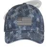 Navy Blue Washed Camo Embroidered Tactical / Subdued American Flag Flex Fit Fitted Hat