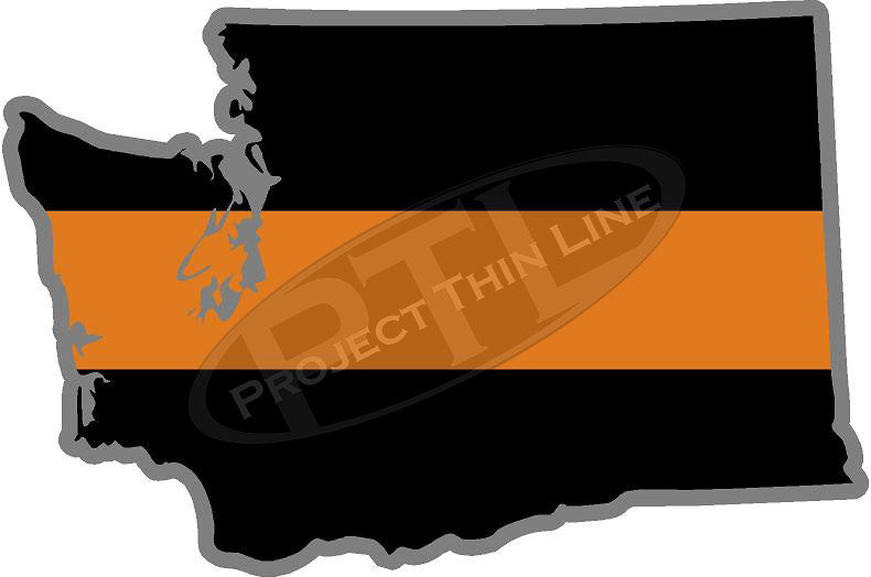 5" Washington WA Thin Orange Line Black State Shape Sticker