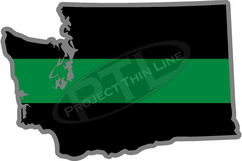 5" Washington WA Thin Green Line Black State Shape Sticker