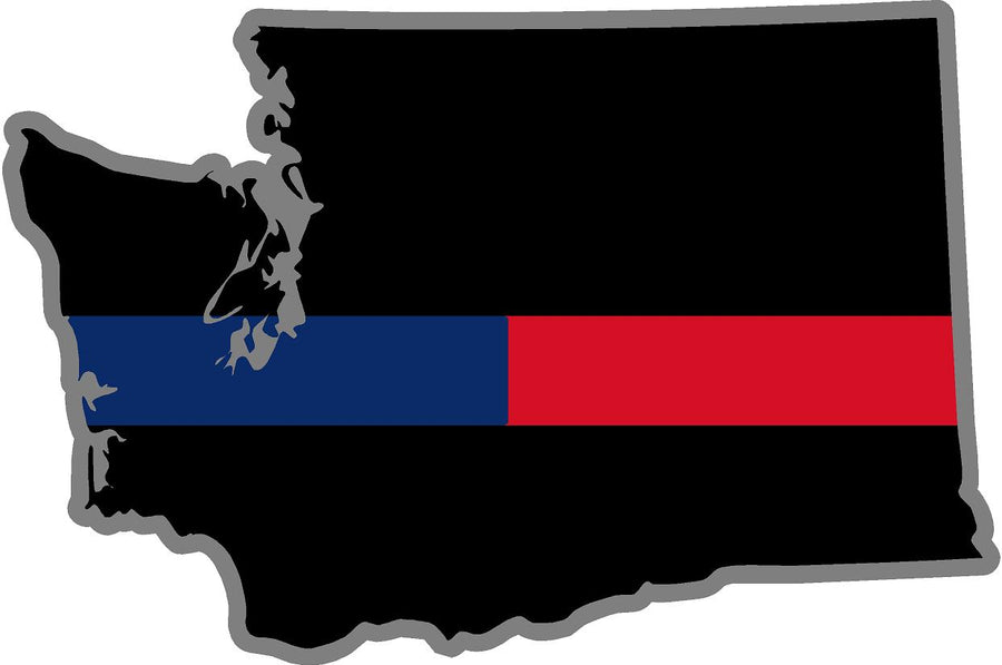 5" Washington WA Thin Blue / Red Line Black State Shape Sticker