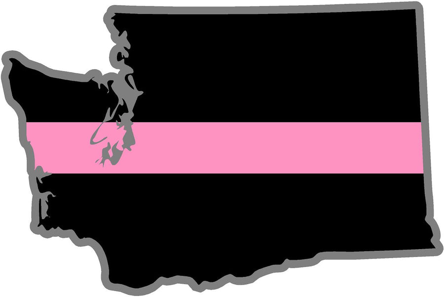 5" Washington WA Thin Pink Line Black State Shape Sticker