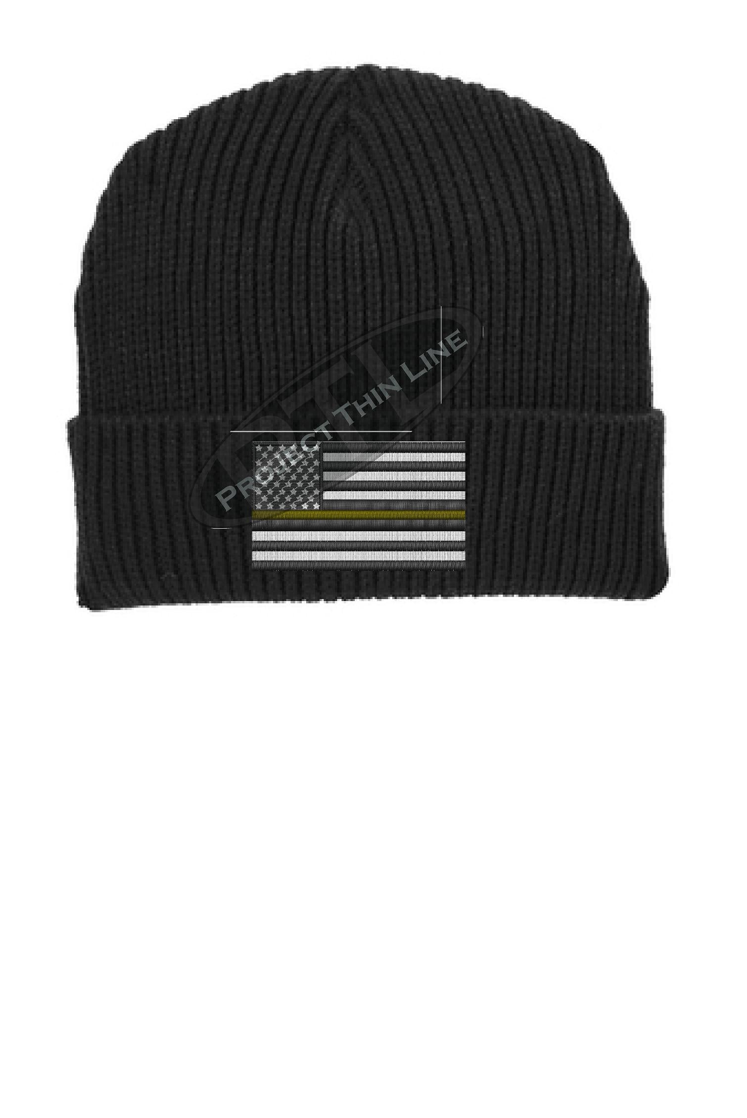 Thin YELLOW Line American Flag Winter Watch Hat