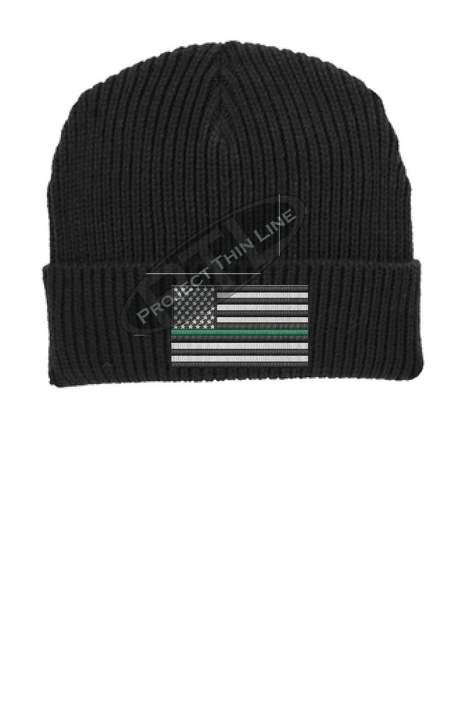 Thin GREEN Line American Flag Winter Watch Hat