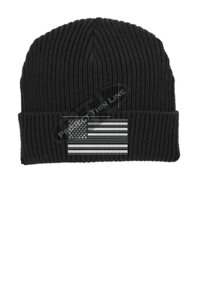 Thin SILVER Line American Flag Winter Watch Hat