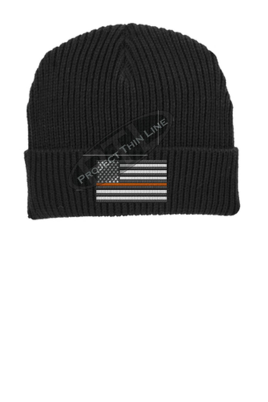 Thin ORANGE Line American Flag Winter Watch Hat