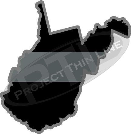 5" West Virginia WV Thin Silver Line Black State Shape Sticker