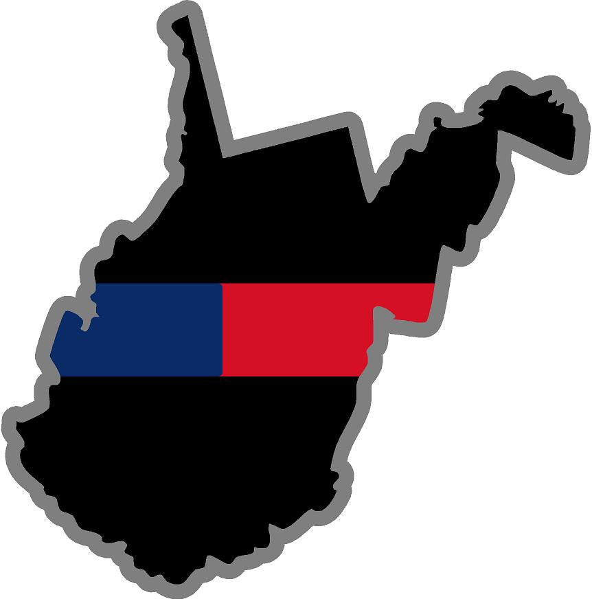 5" West Virginia WV Thin Blue / Red Line Black State Shape Sticker