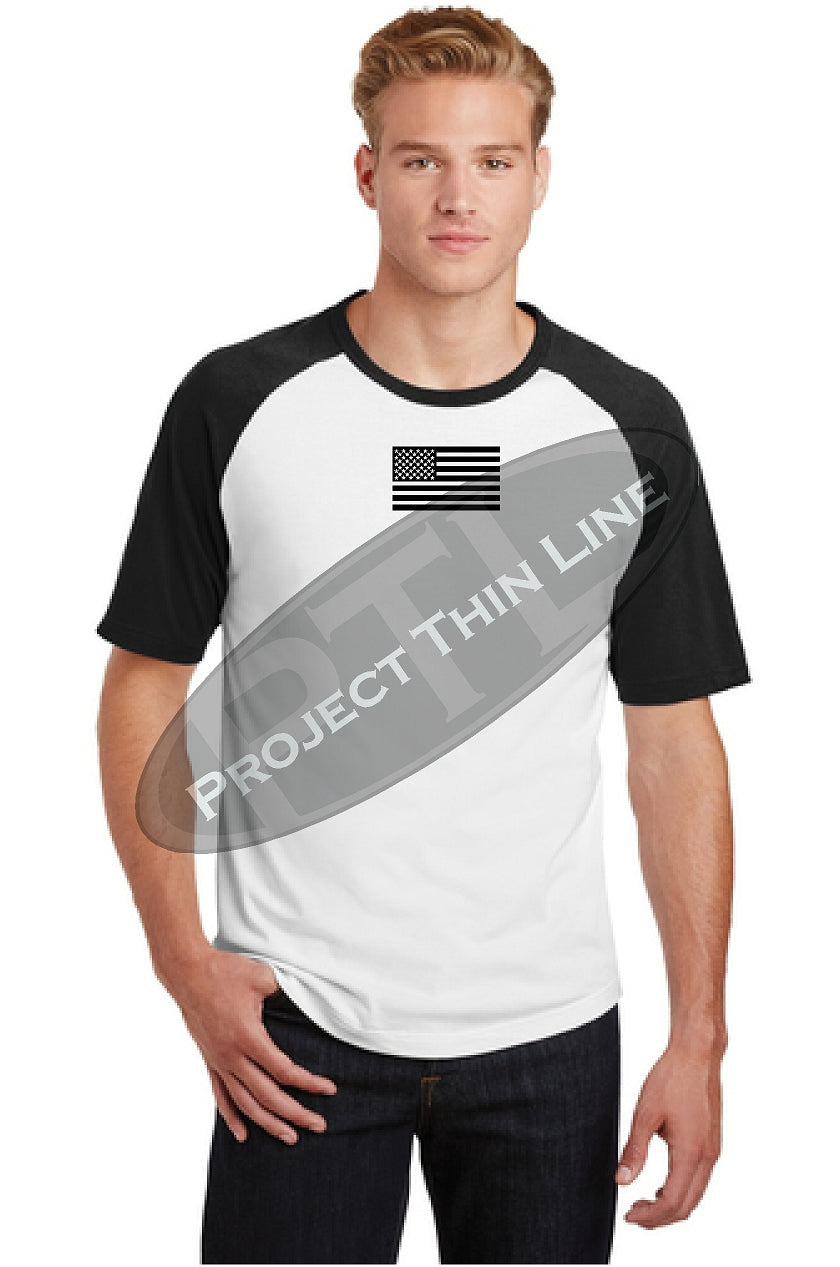White with Black Sleeves American Flag Short Sleeve Raglan Jersey