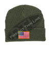 Olive Green Winter Watch hat embroidered with the American Flag