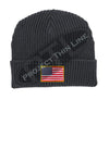 Grey Winter Watch hat embroidered with the American Flag