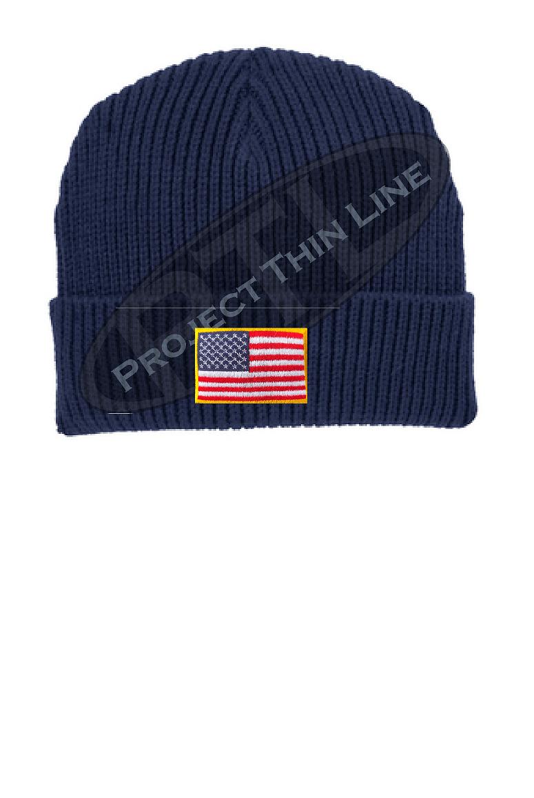 Navy Winter Watch hat embroidered with the American Flag