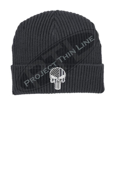 Tactical Subdued Punisher Skull with inlayed American Flag Winter Watch Hat
