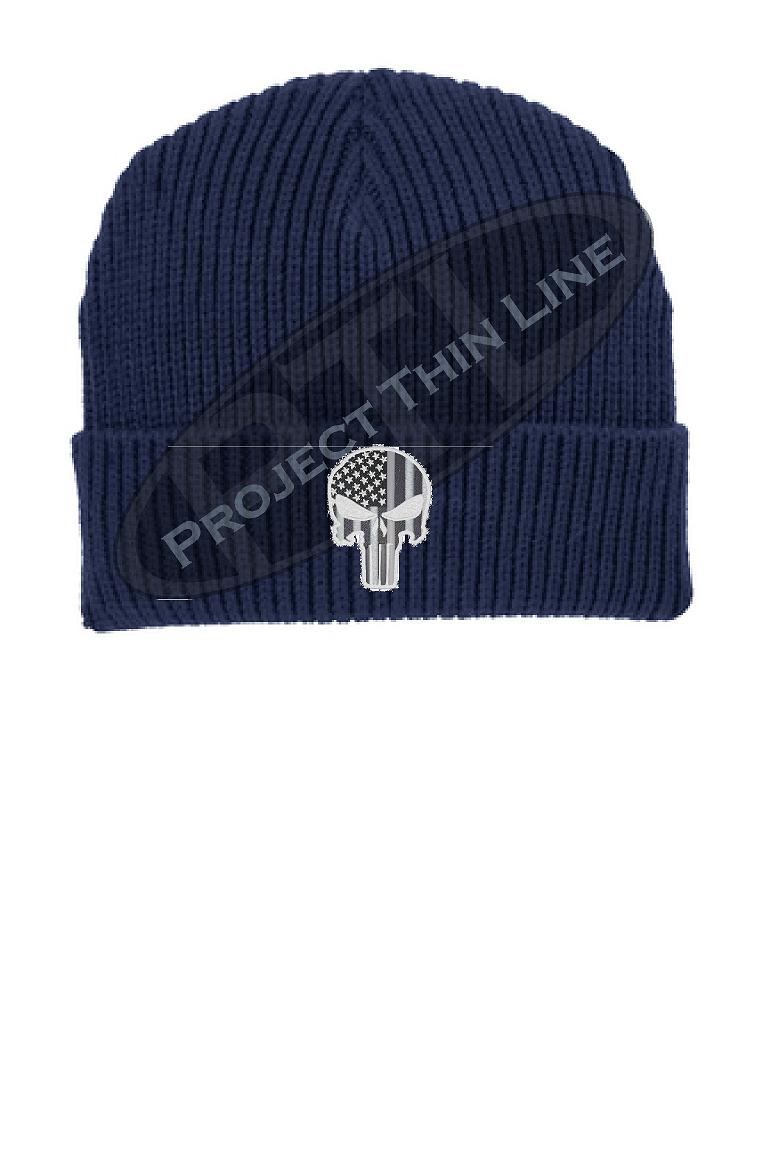 Tactical Subdued Punisher Skull with inlayed American Flag Winter Watch Hat