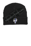Thin BLUE Line Punisher Skull inlayed with the American Flag Winter Watch Hat