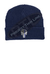 Thin BLUE Line Punisher Skull inlayed with the American Flag Winter Watch Hat