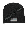 Thin BLUE / RED Line Punisher Skull inlayed with the American Flag Winter Watch Hat