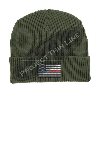 Thin BLUE / RED Line American Flag Winter Watch Hat